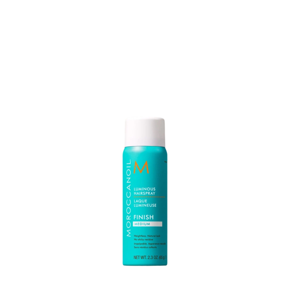 Moroccanoil bottle on a light beige background