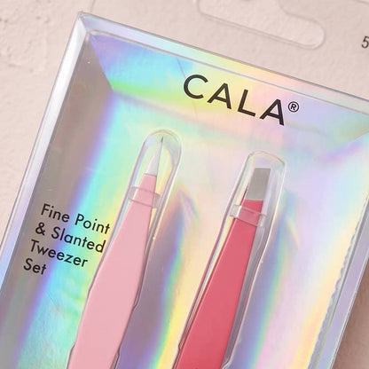 CALA 50822 Fine Point &amp; Slanted Tip Tweezer Duo Set - 6 set