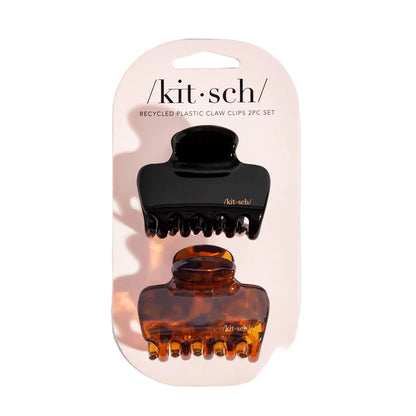 Recycled Plastic Medium Puffy Claw Clips 2pc Set- Black/Tortoise