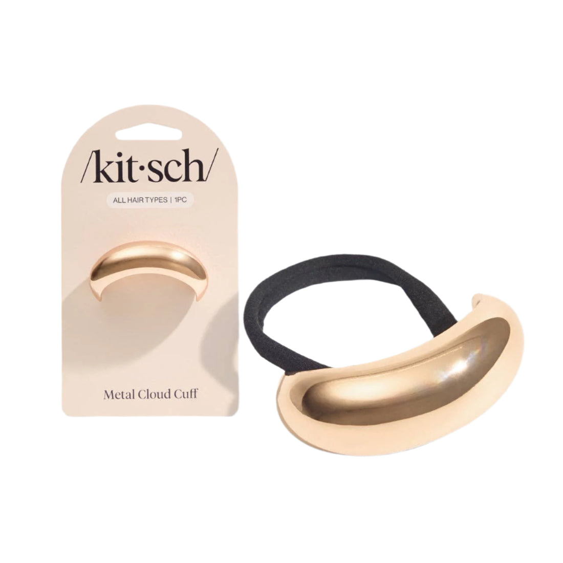 Metal cloud cuff with packaging on a light gray background