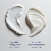 Two swatches of cream labeled &
