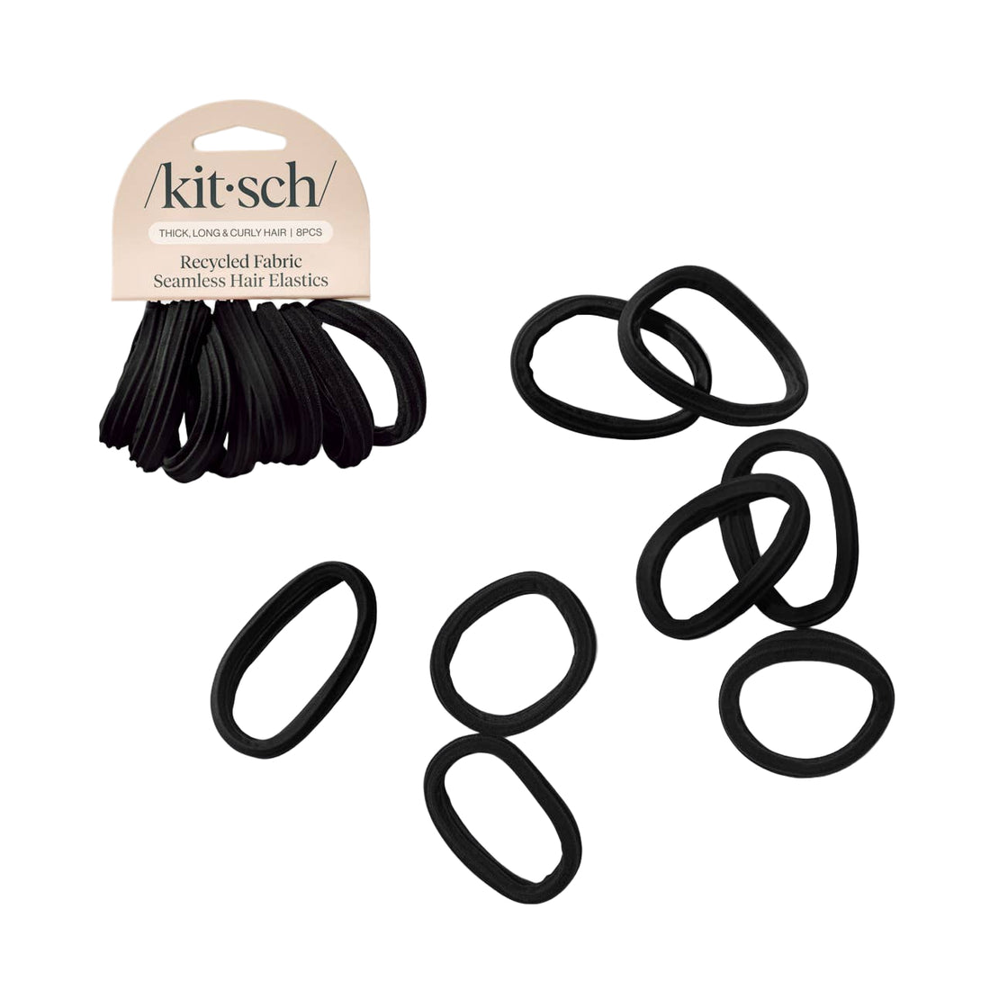 Recycled Seamless Hair Elastics 8pc Set- Black