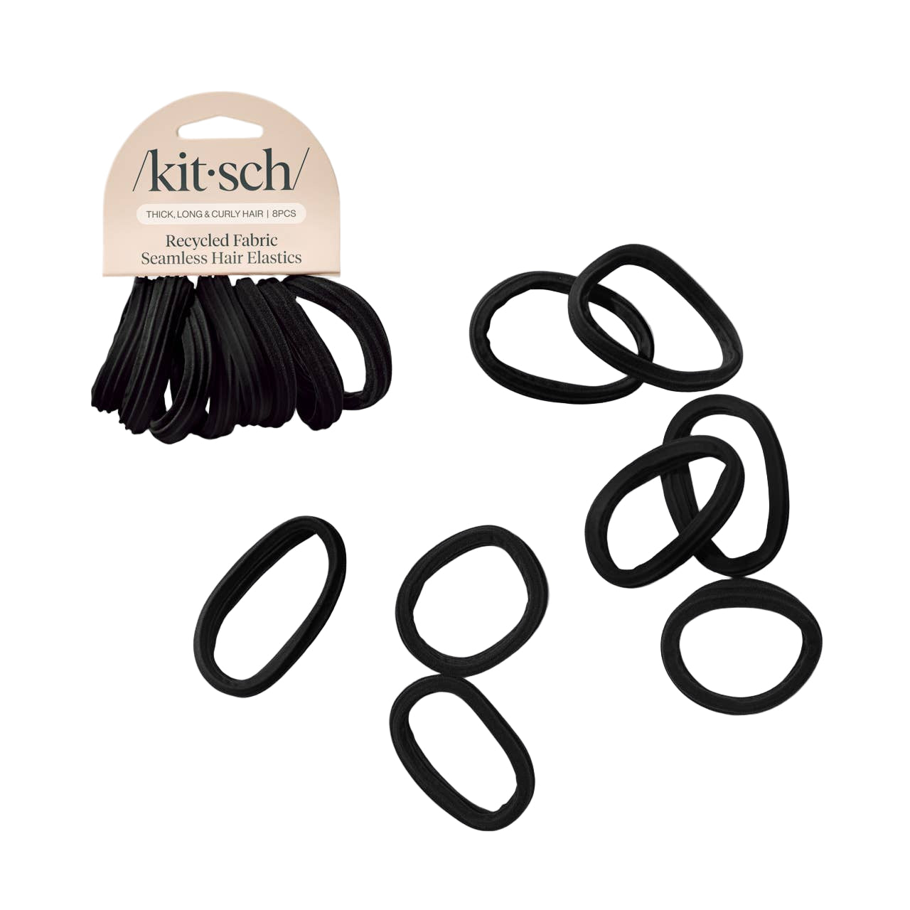 Recycled Seamless Hair Elastics 8pc Set- Black