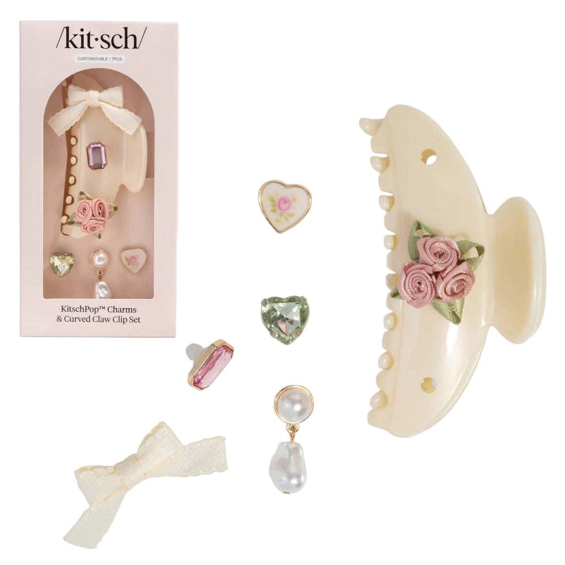 KitschPop™️Curved Claw Clip 7pc Set Vintage- Pearlized Cream