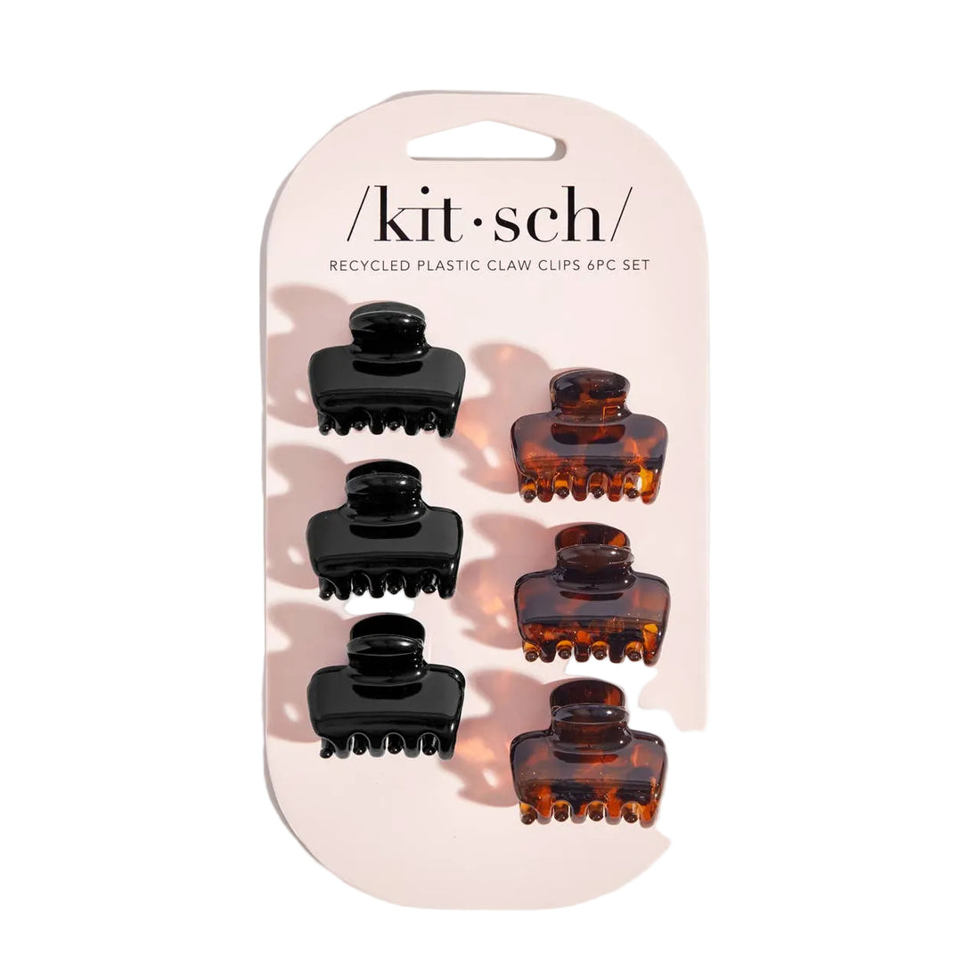 Recycled Plastic Mini Puffy Claw Clips 6pc Set- Black/Tortoise