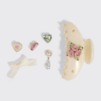KitschPop™️Curved Claw Clip 7pc Set Vintage- Pearlized Cream