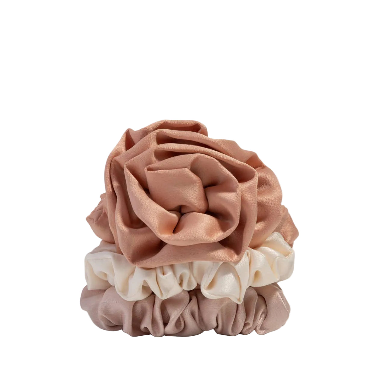 Rosette Ruched Satin Scrunchies 3pc Set - Terracotta