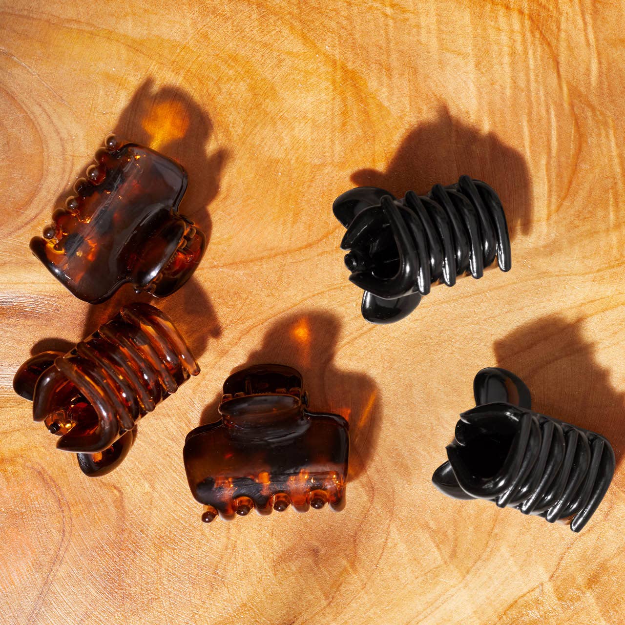 Recycled Plastic Mini Puffy Claw Clips 6pc Set- Black/Tortoise