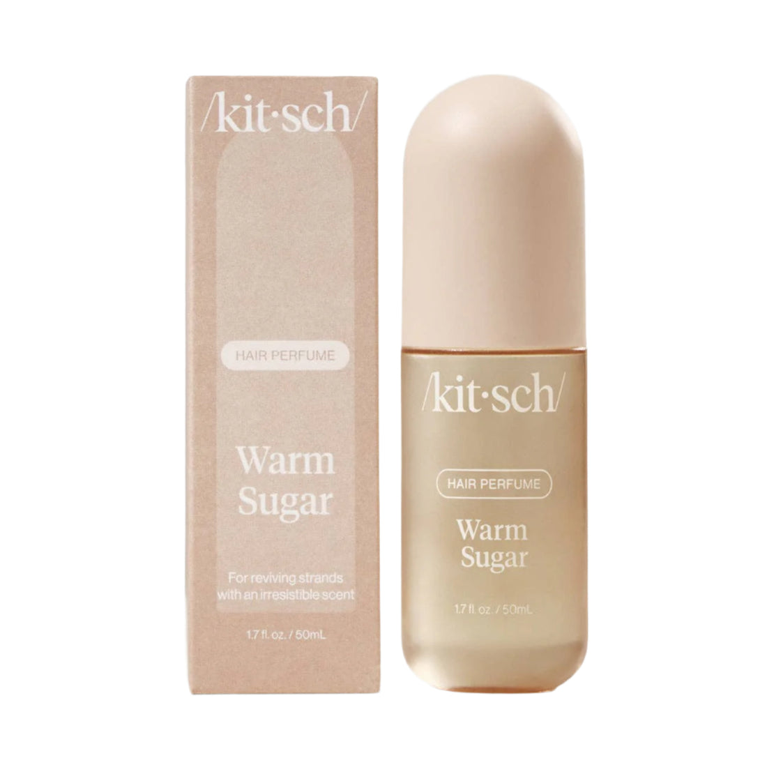 Kit-sch Warm Sugar hair perfume bottle and packaging on a white background