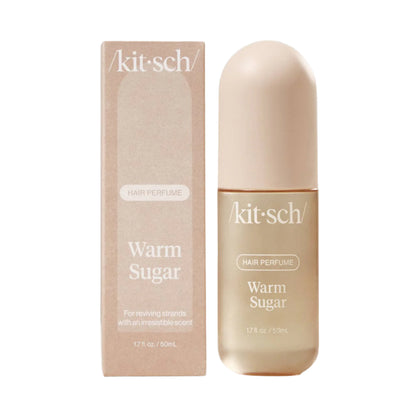 Kit-sch Warm Sugar hair perfume bottle and packaging on a white background