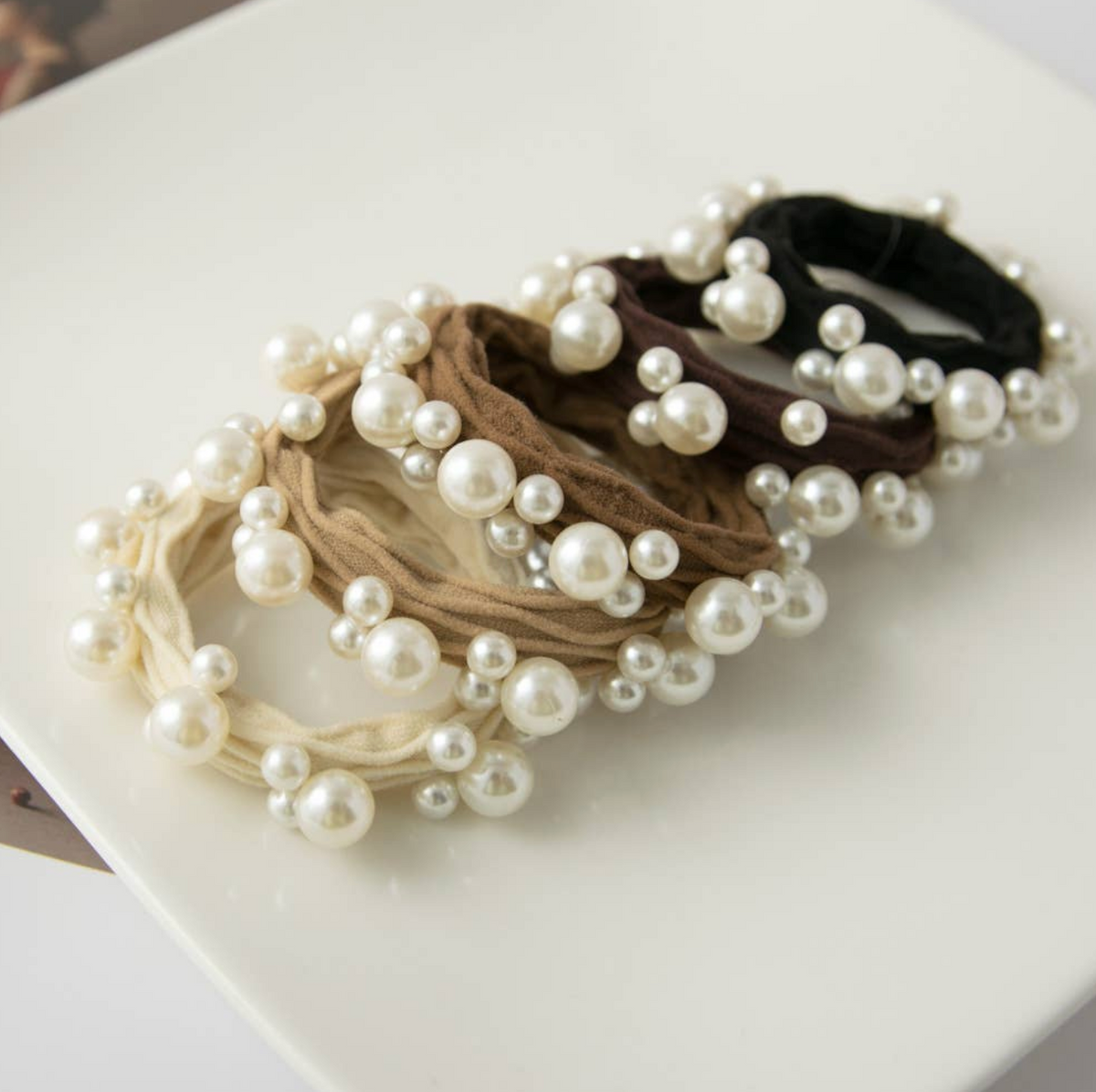 Textured Seamless Pearl Hair Tie (Set of 5)